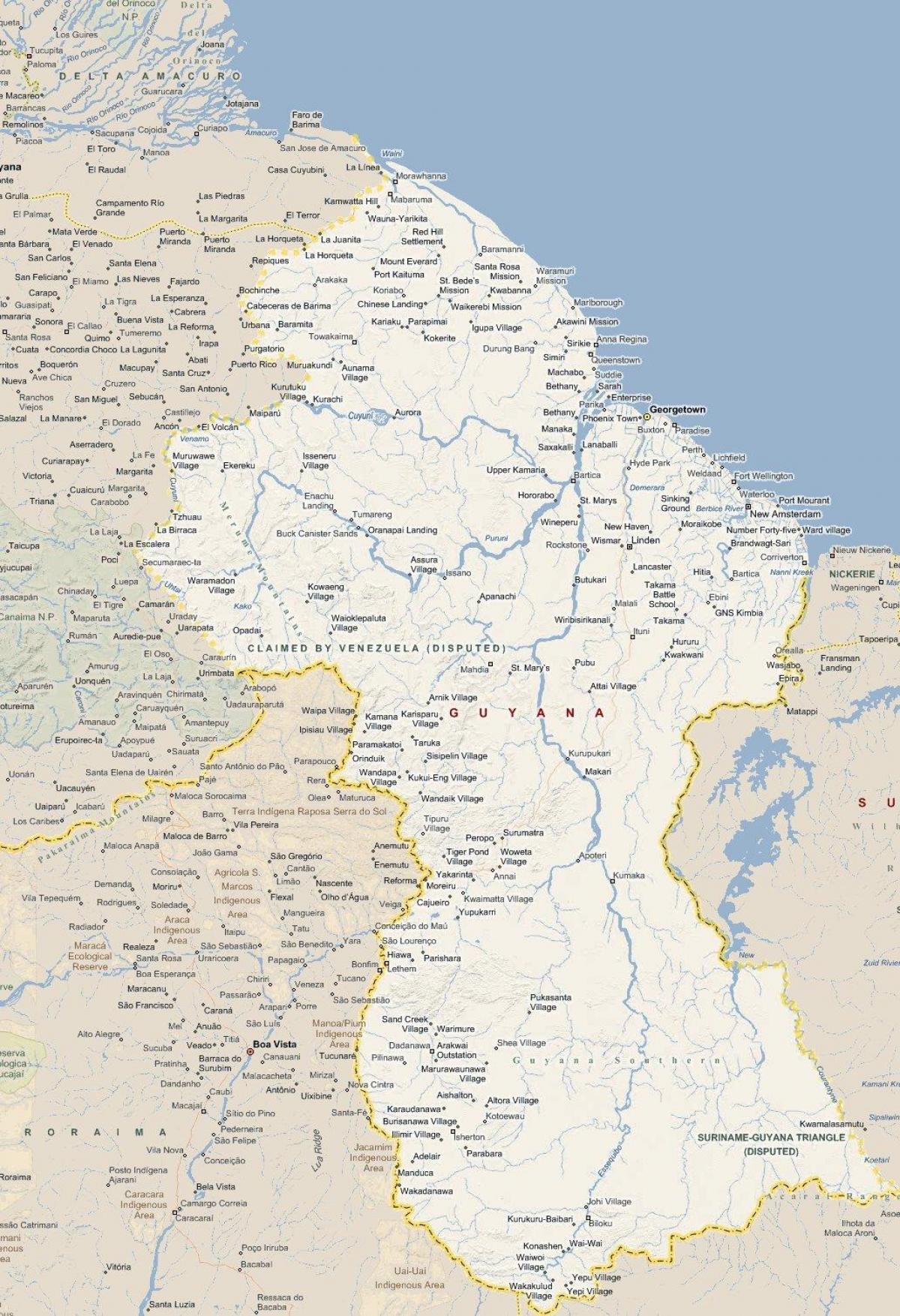 kaart van gedetailleerde kaart van Guyana