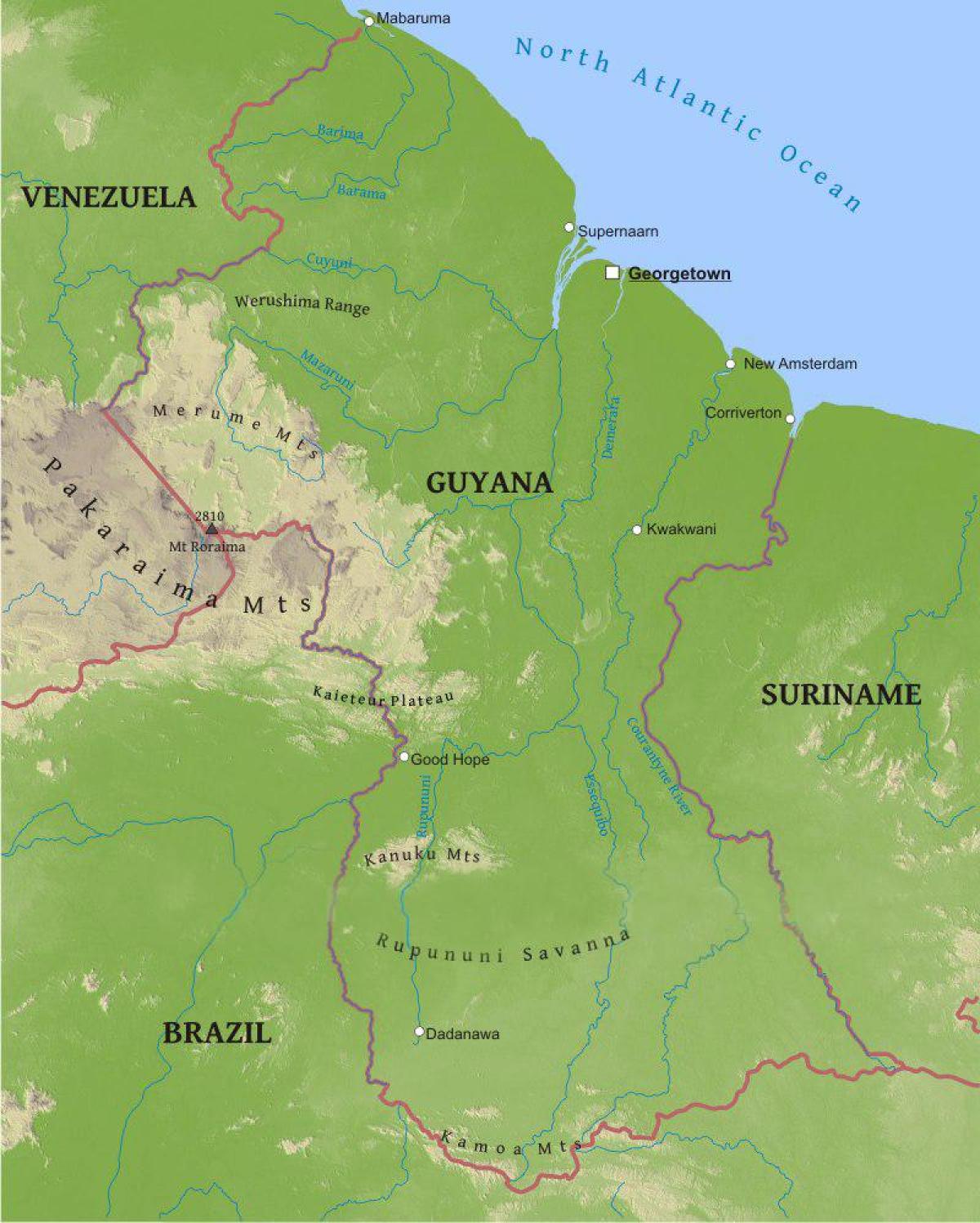 kaart van Guyana het tonen van de lage kustvlakte