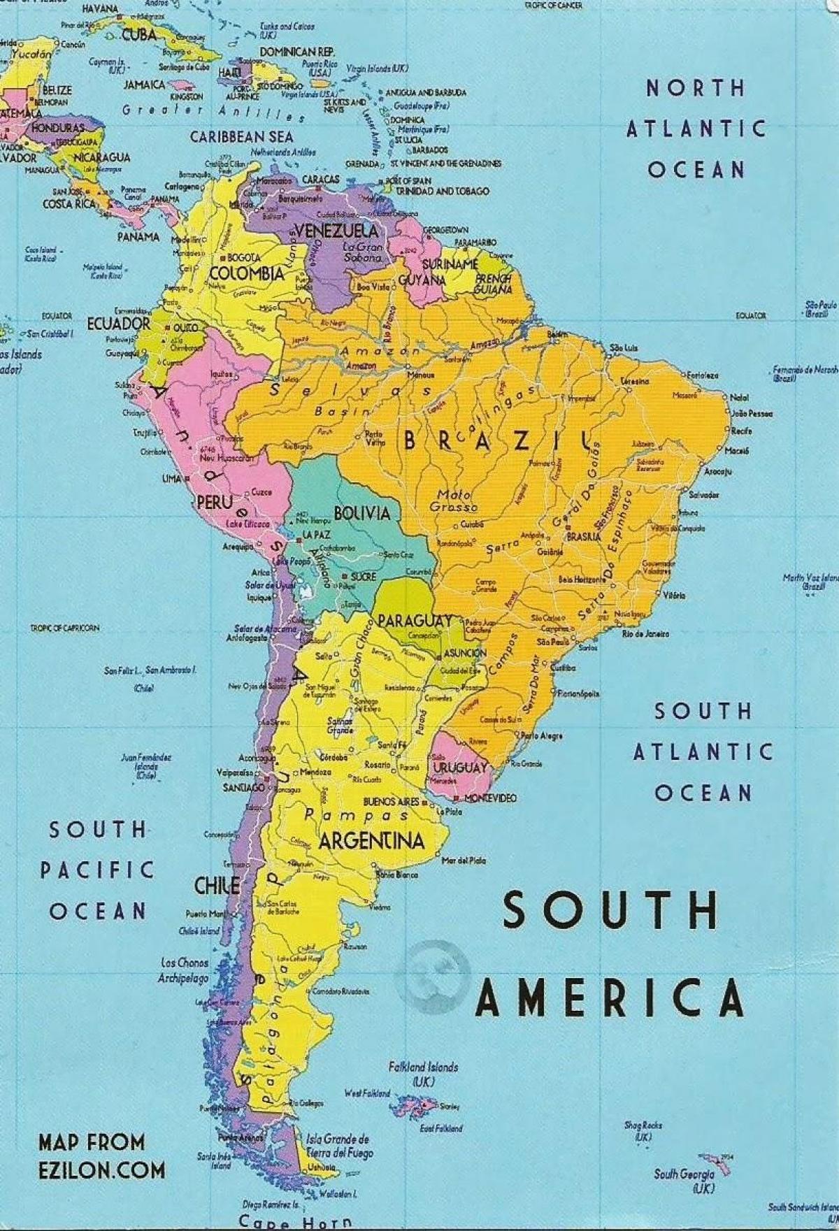 kaart van Guyana, zuid-amerika 