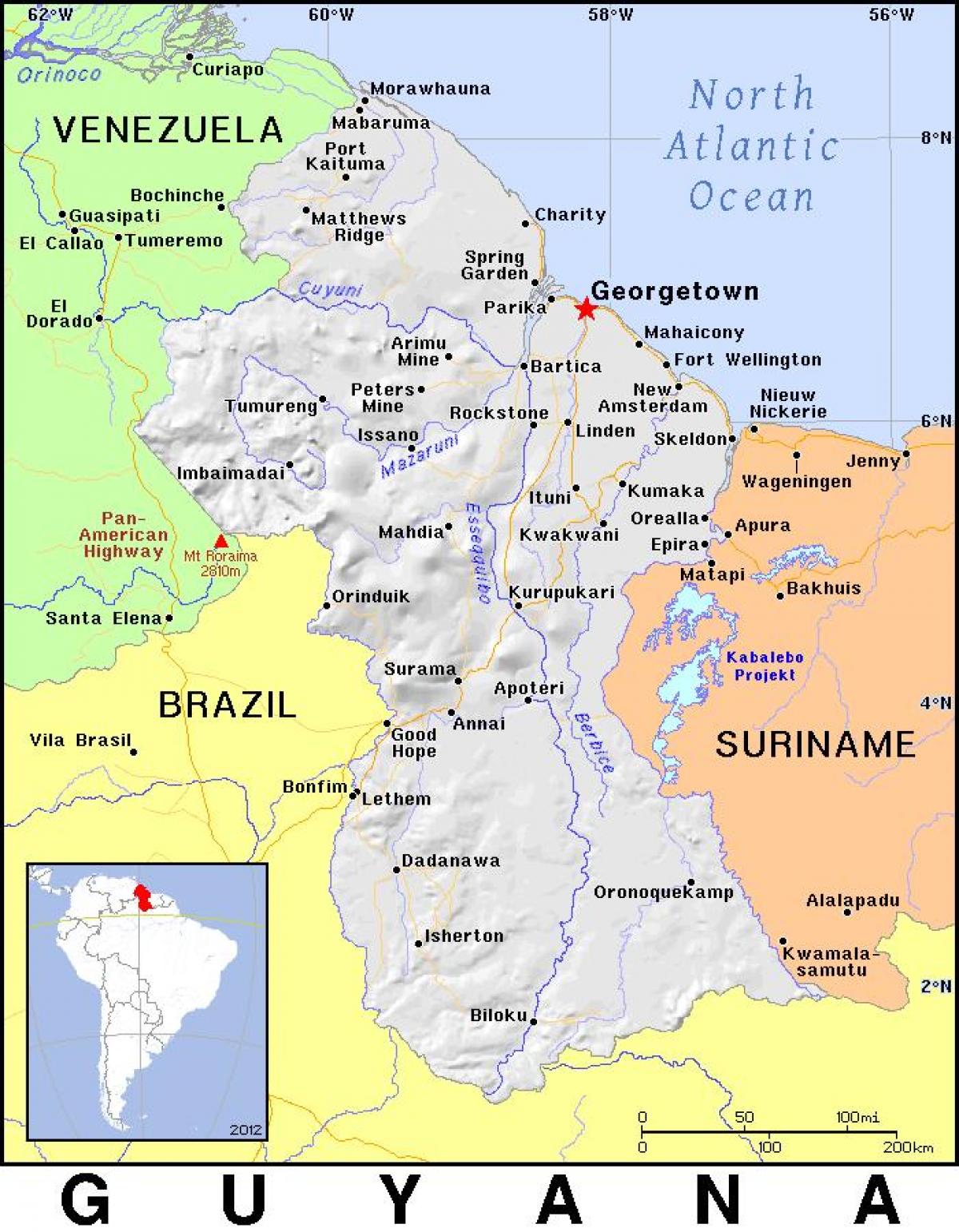 kaart van Guyana land