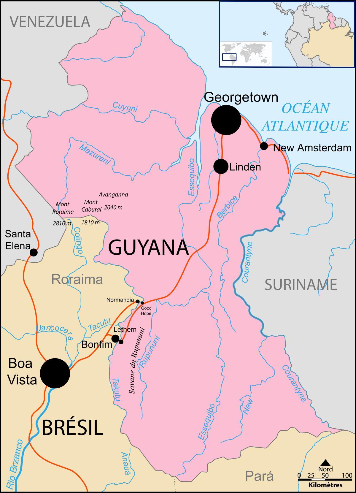 kaart van Guyana locatie op de wereld