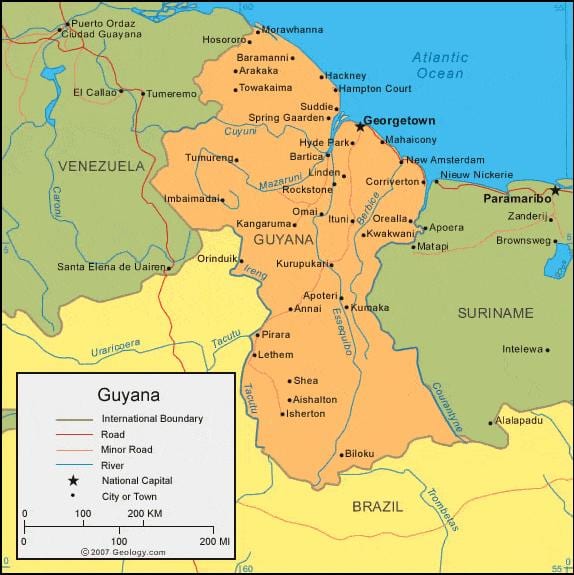 kaart van Guyana politieke