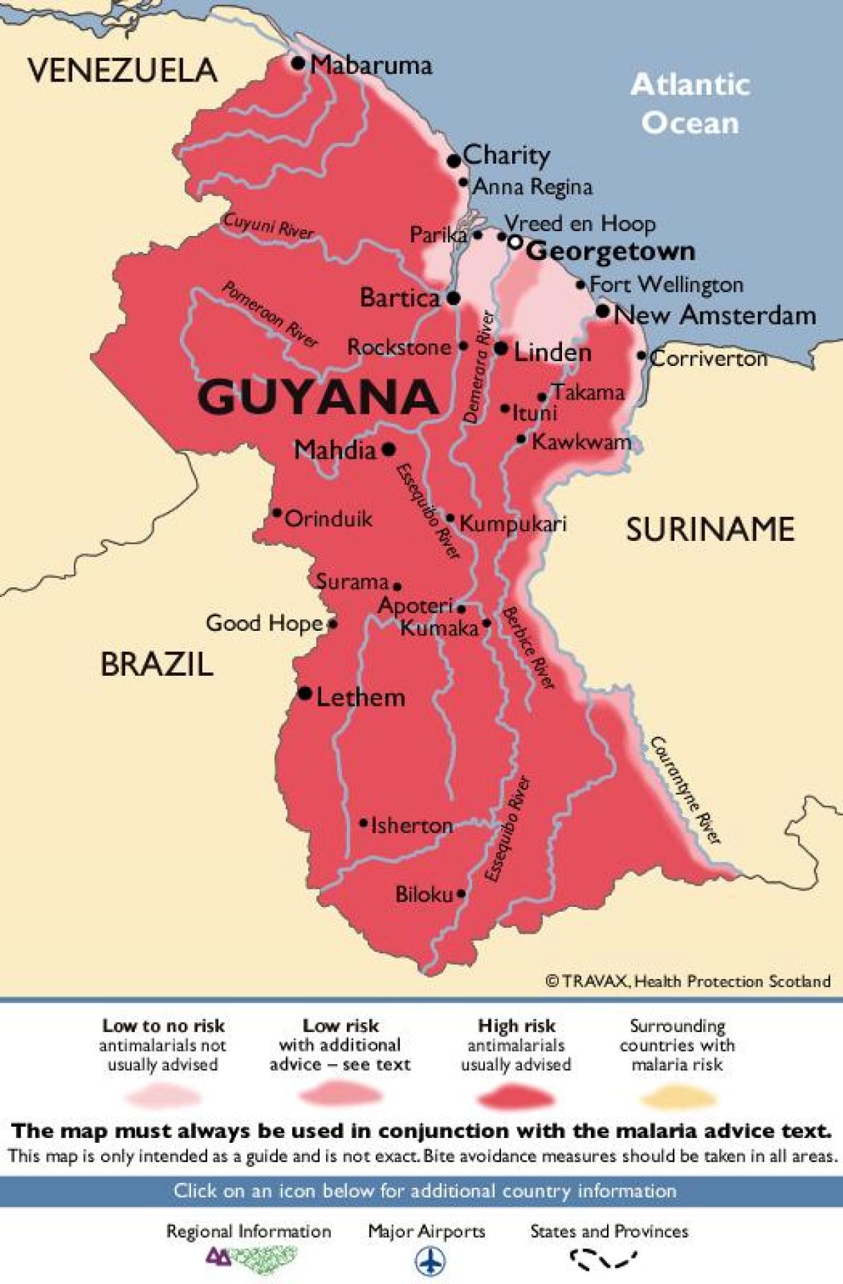 de kaart van Guyana