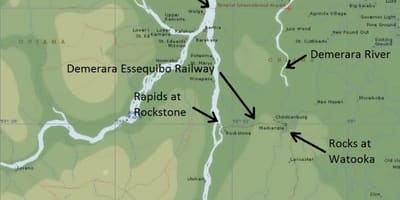 Kaart van essequibo kust van Guyana