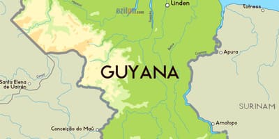 Kaart van fysieke kaart van Guyana