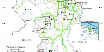 Kaart van Guyana resultaat regio ' s