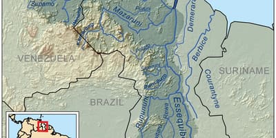 Kaart van Guyana het tonen van de drie belangrijkste rivieren