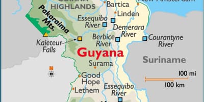 Kaart van Guyana tonen bergketens